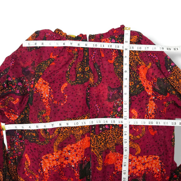 Farm Rio Jungle Jaguar Maxi Dress Ruffle Hem High Neck Sheer Long Sleeve Boho XL - Picture 8 of 10